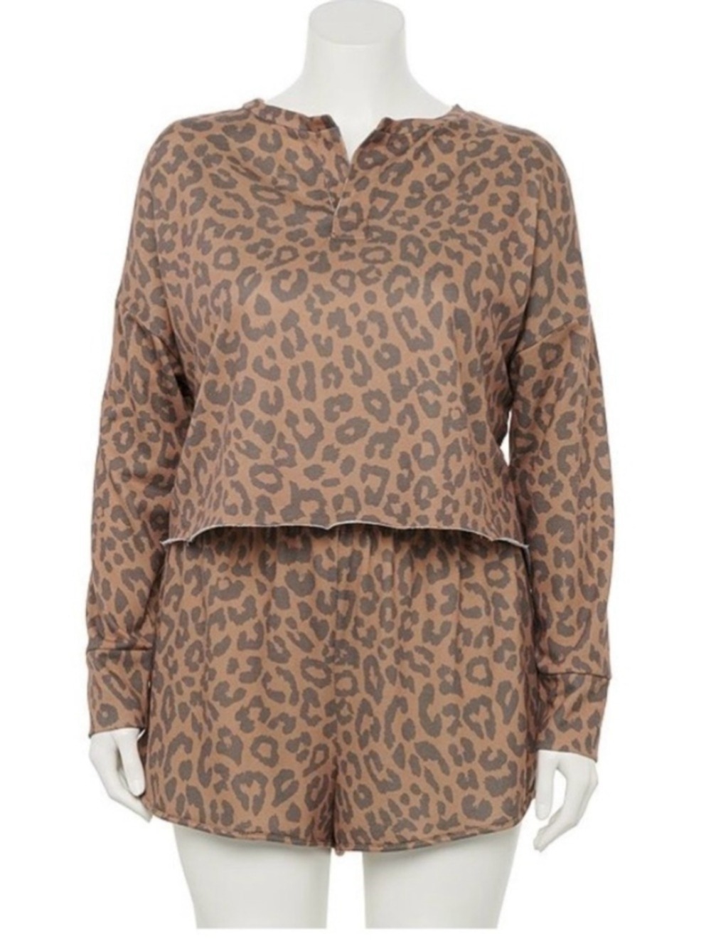 Grayson Thread Leopard Print Lounge Pajama Set 1X Brown Cozy Sleepwear Plus Size - Picture 14 of 14